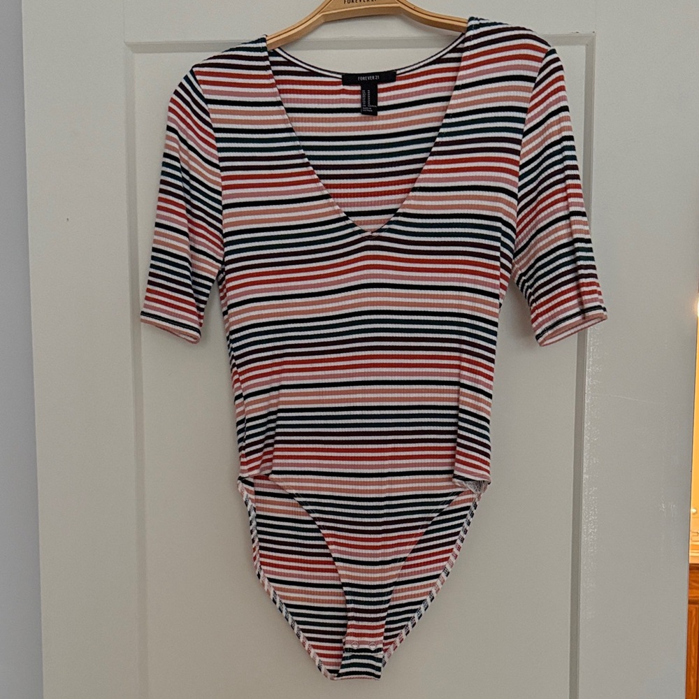 Forever 21 Multicolor Striped V-Neck Top